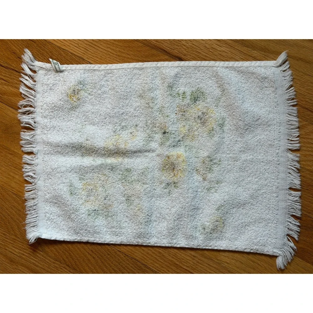 Vintage Cannon Mills Trophy Hand Towels Set of 2 Floral Blue Yellow Rose Fringe